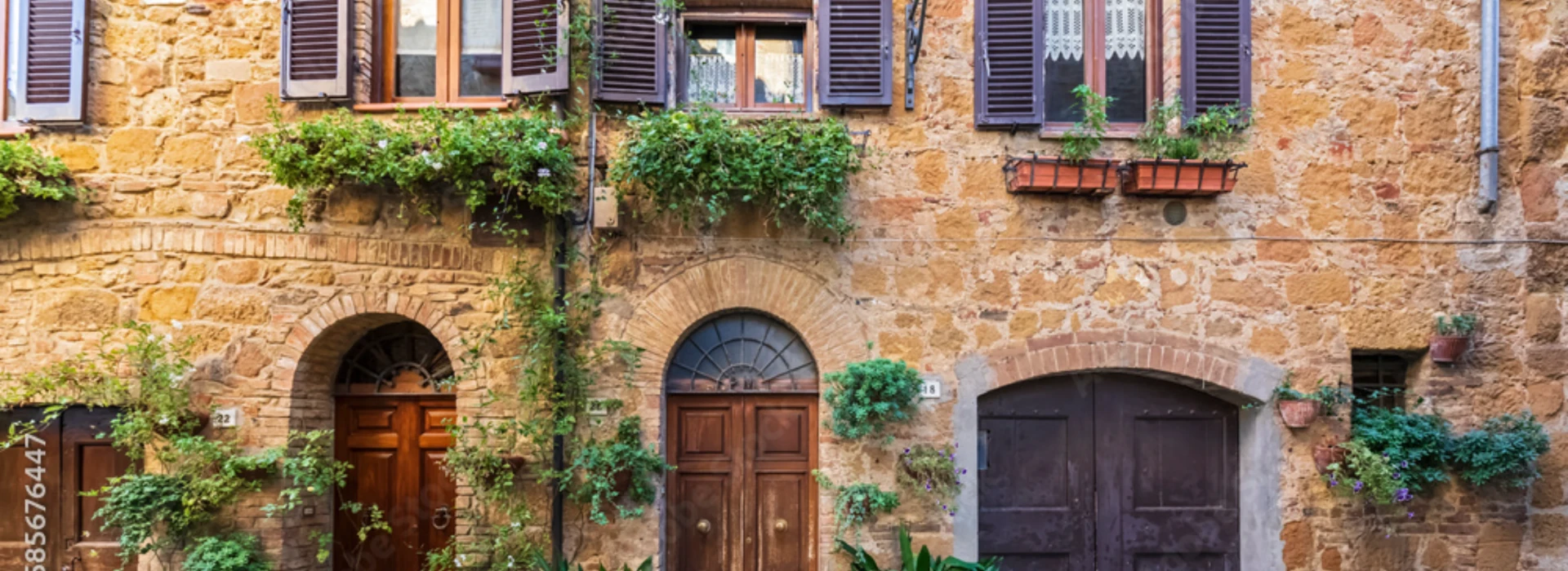 energia verde: casa di pietra con edera, 4 portoni tutti diversi e 4 finestre